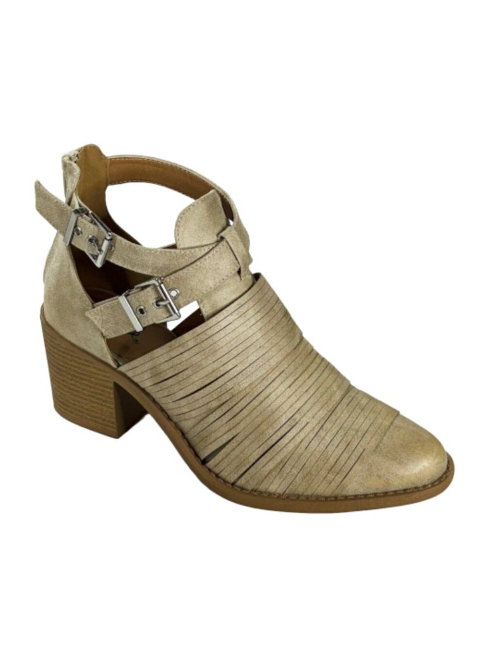 Qupid Tobin-07 Women's Stone Distress Pu Cutout Ankle Bootie Heel